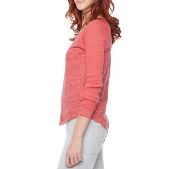 SPLENDID Space Dyed Heather  THERMAL RAGLAN Sleeves CORAL Top SHIRT V-Neck Split - Picture 2 of 2